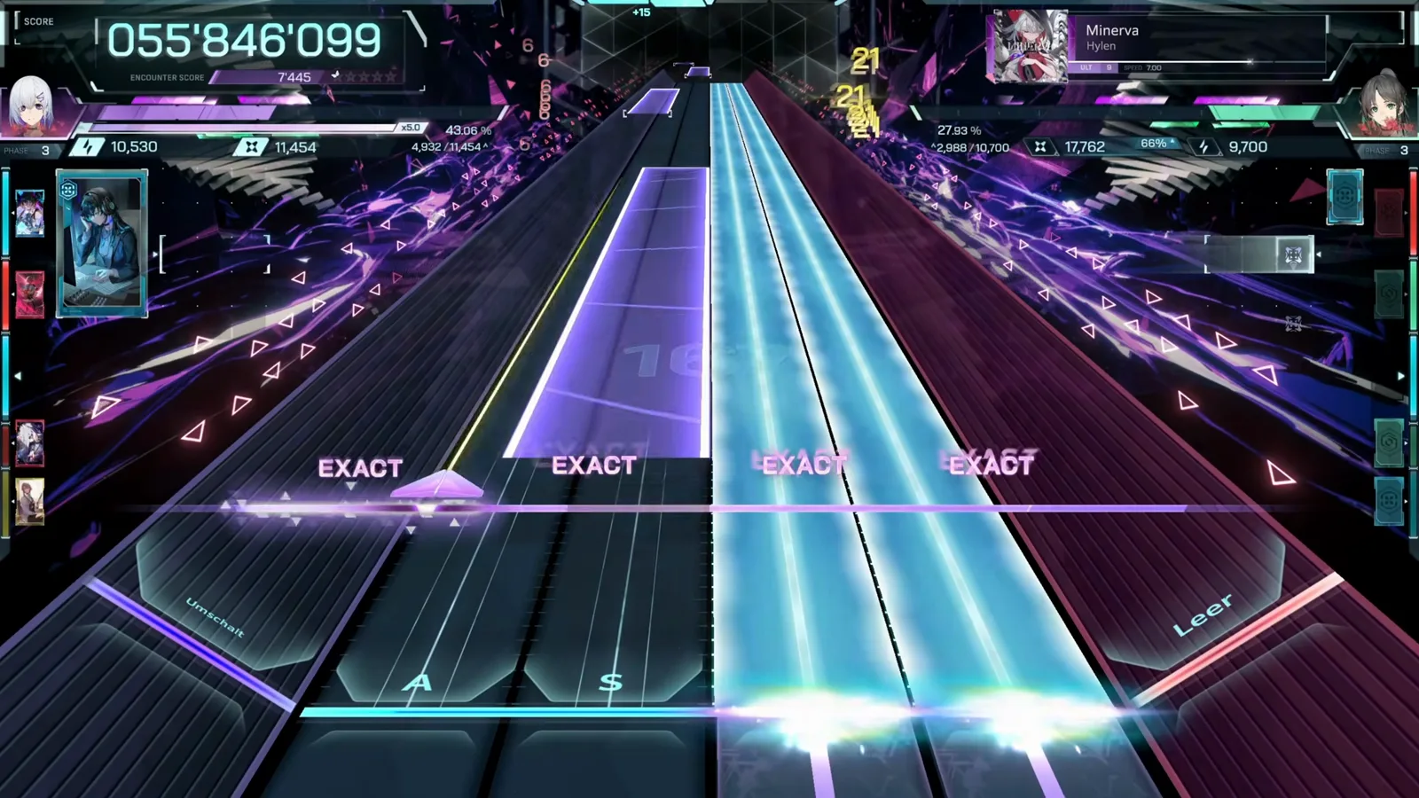 Twin white beams cross the center lanes at four EXACTs as Minerva ULT 9 reaches 055'846'099 in PHASE 3 Twin white beams cross the center lanes at four EXACTs as Minerva ULT 9 reaches 055'846'099 in PHASE 3