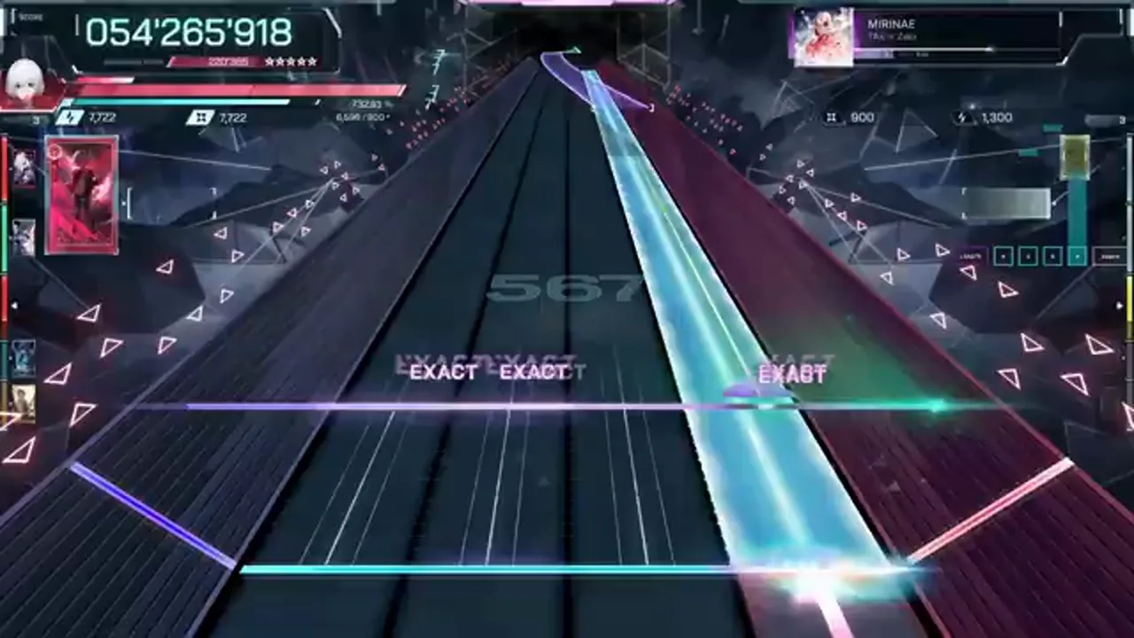 A cyan beam cuts diagonally across the MIRINAE ULT 9 highway over an EXACT EXACT row at 054'265'918