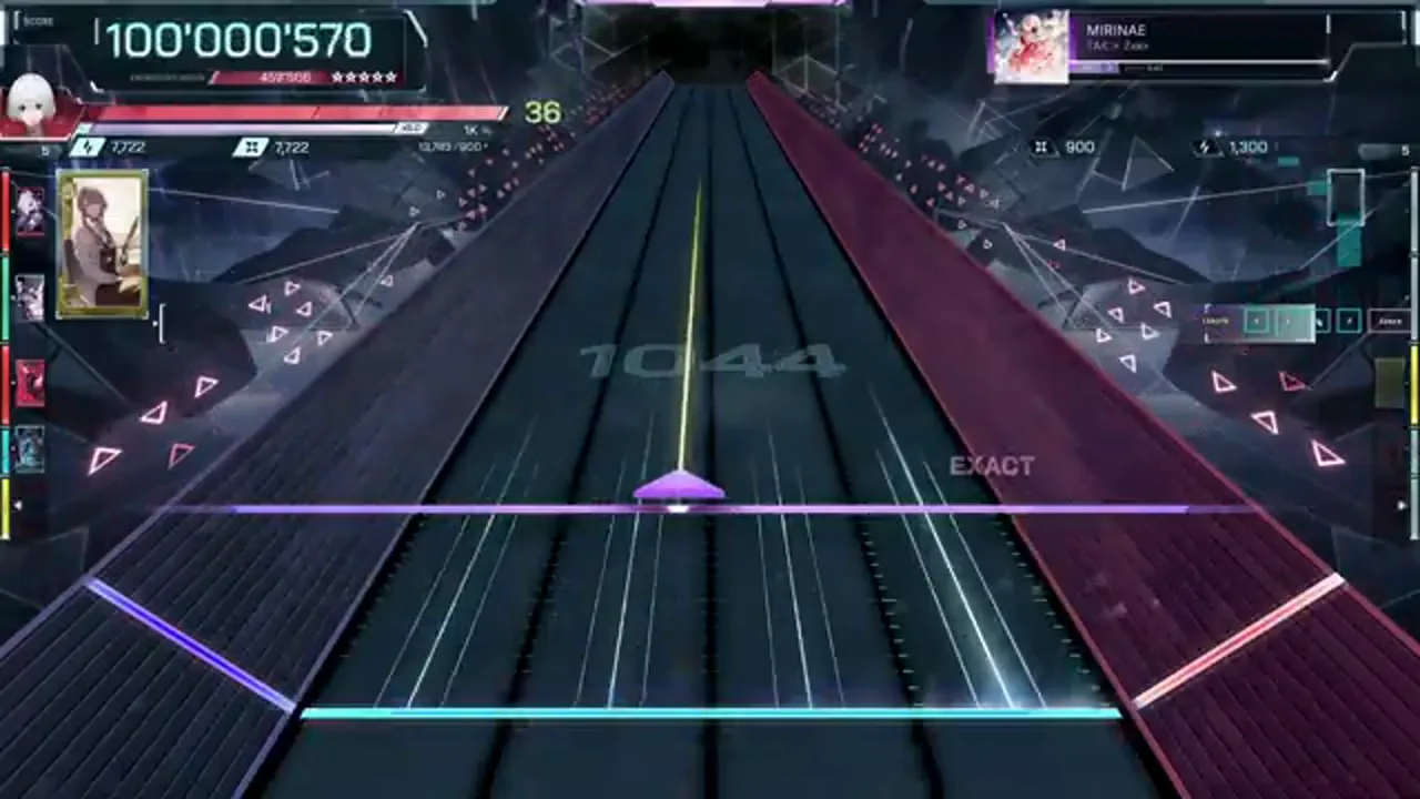 The chain watermark reads 1044 as the last notes land with the counter still climbing through 100'000'570 in In Falsus