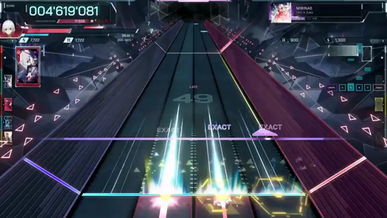Twin beam hits score EXACT EXACT EXACT while two yellow hold knobs wait at the line in MIRINAE ULT 9