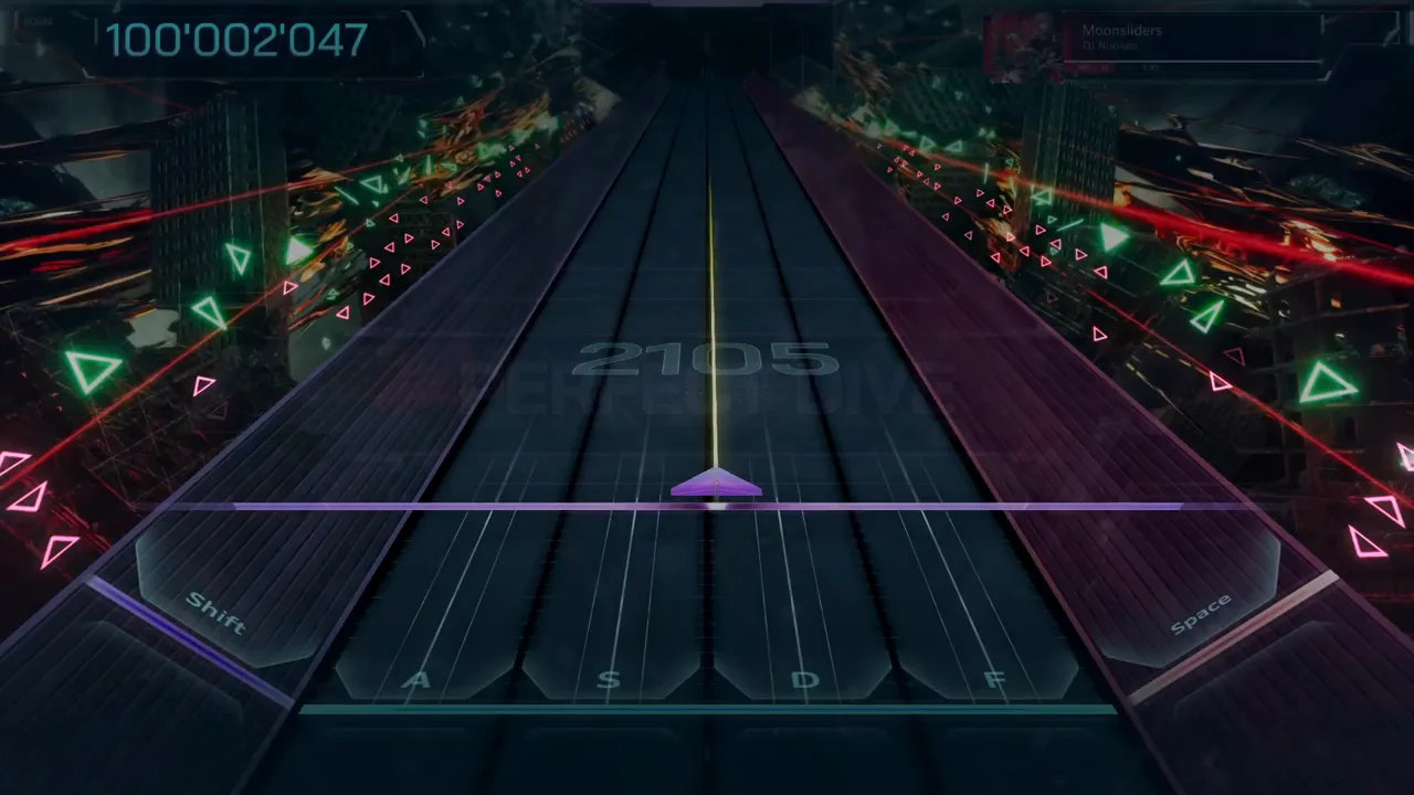 In Falsus freezes the emptied field with the HUD holding 100'002'047 and the chain watermark standing at 2105