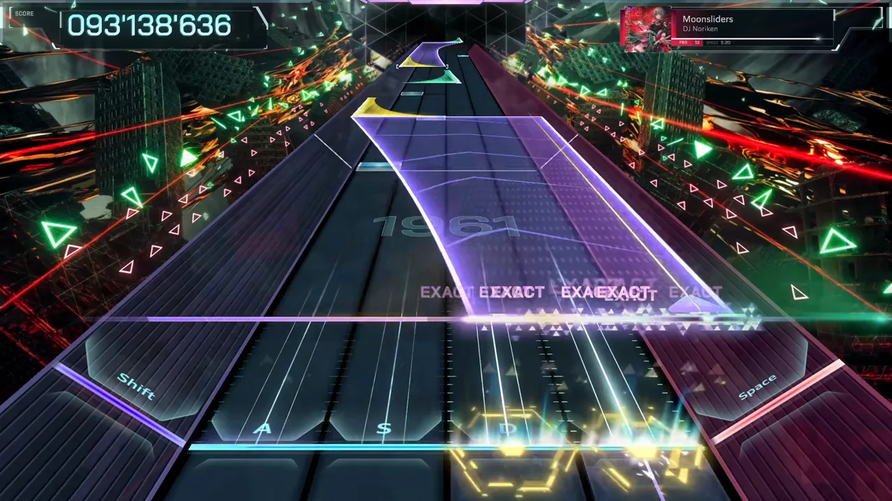 The In Falsus watermark climbs to 1961 beneath a violet field panel as gold hold hexagons light the line at 093'138'636
