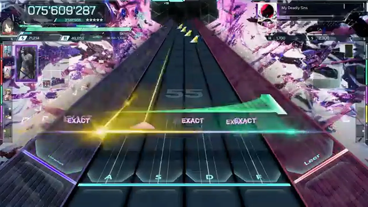 Green and cyan beams stack under a yellow hold at 075'609'267 as My Deadly Sins ULT 9 enters its final push