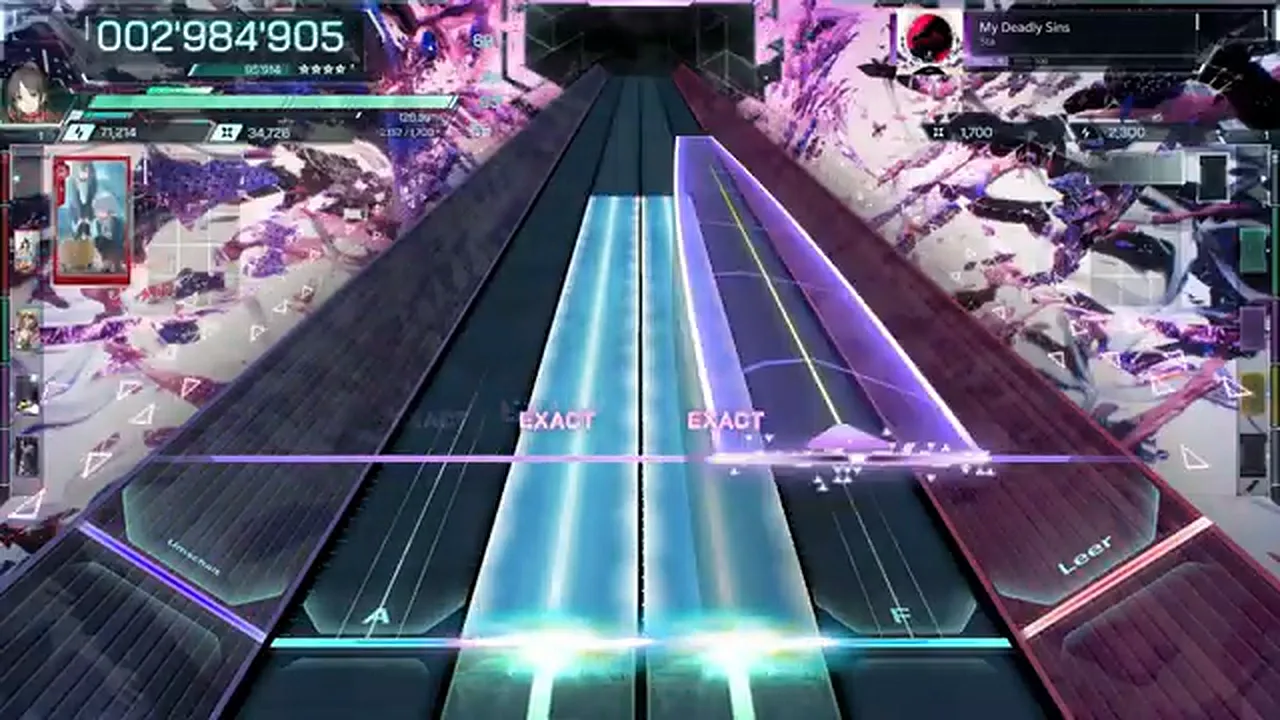 Wide cyan beams open My Deadly Sins ULT 9 at 002'984'805 with chain 23 riding the In Falsus line