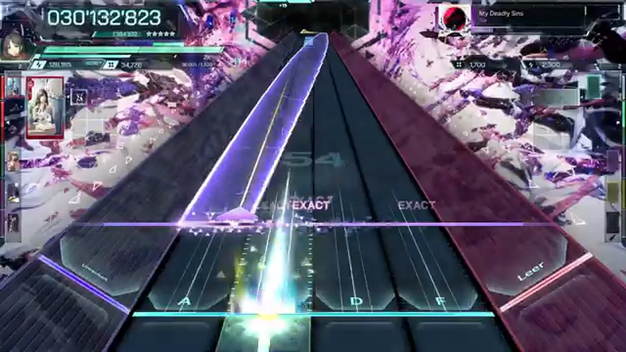 Violet beams cross at 030'132'523 in My Deadly Sins ULT 9, EXACT stamps stacked on the In Falsus line