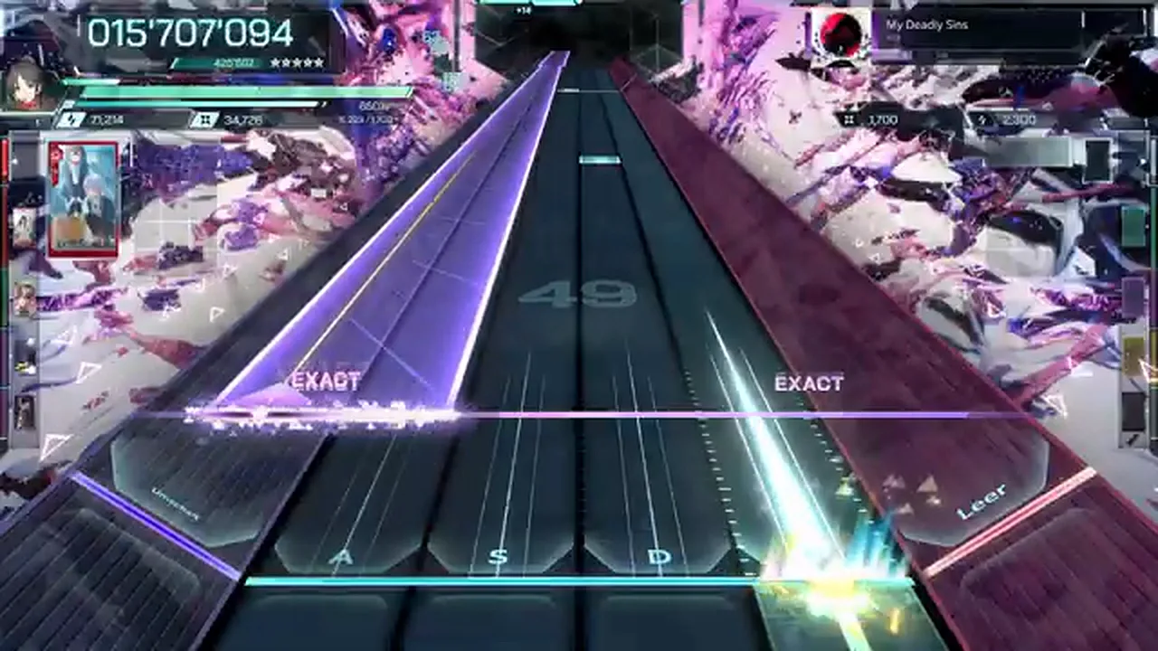 A violet field beam spans the In Falsus highway at 013'707'084 as My Deadly Sins ULT 9 reaches chain 45