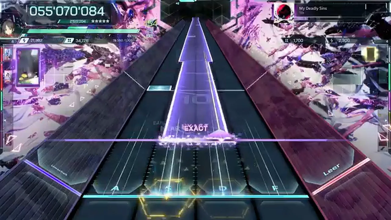 A wall-to-wall cyan hold beam rides 055'070'084 mid-chart in My Deadly Sins ULT 9 in In Falsus