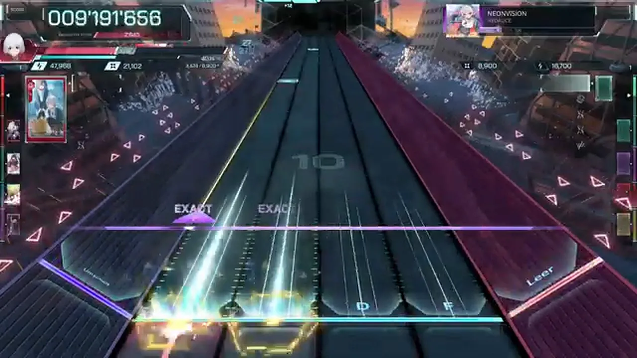 In Falsus weaves yellow flick arrows through a cyan beam at 009'191'656 early in NEONViSION ULT 9 In Falsus weaves yellow flick arrows through a cyan beam at 009'191'656 early in NEONViSION ULT 9