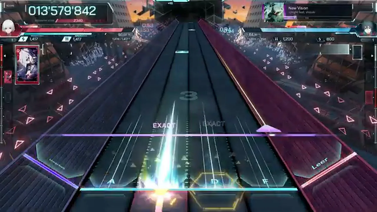A yellow hexagonal hold knob rides a cyan beam at 013'579'842 — the first hold of New Vision ULT 9 in In Falsus A yellow hexagonal hold knob rides a cyan beam at 013'579'842 — the first hold of New Vision ULT 9 in In Falsus