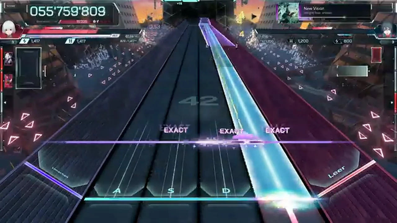Three cyan beams land EXACT EXACT EXACT with the chain reading 42 at 055'759'809 in In Falsus Three cyan beams land EXACT EXACT EXACT with the chain reading 42 at 055'759'809 in In Falsus