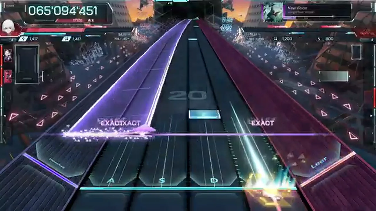 A wide violet field beam carries a cyan beam and a yellow hold at 065'094'451 in New Vision ULT 9 in In Falsus A wide violet field beam carries a cyan beam and a yellow hold at 065'094'451 in New Vision ULT 9 in In Falsus