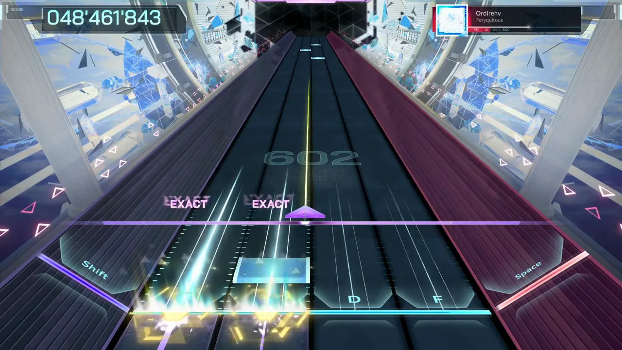 A cyan hold bracket rides the S lane at 048'461'843, the In Falsus watermark reading 602 in Ordirehv FBD 10