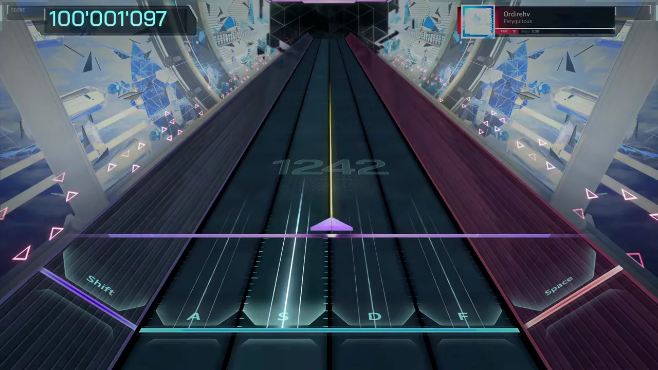The emptied Ordirehv field prints watermark 1242 while the In Falsus HUD still ticks at 100'001'097