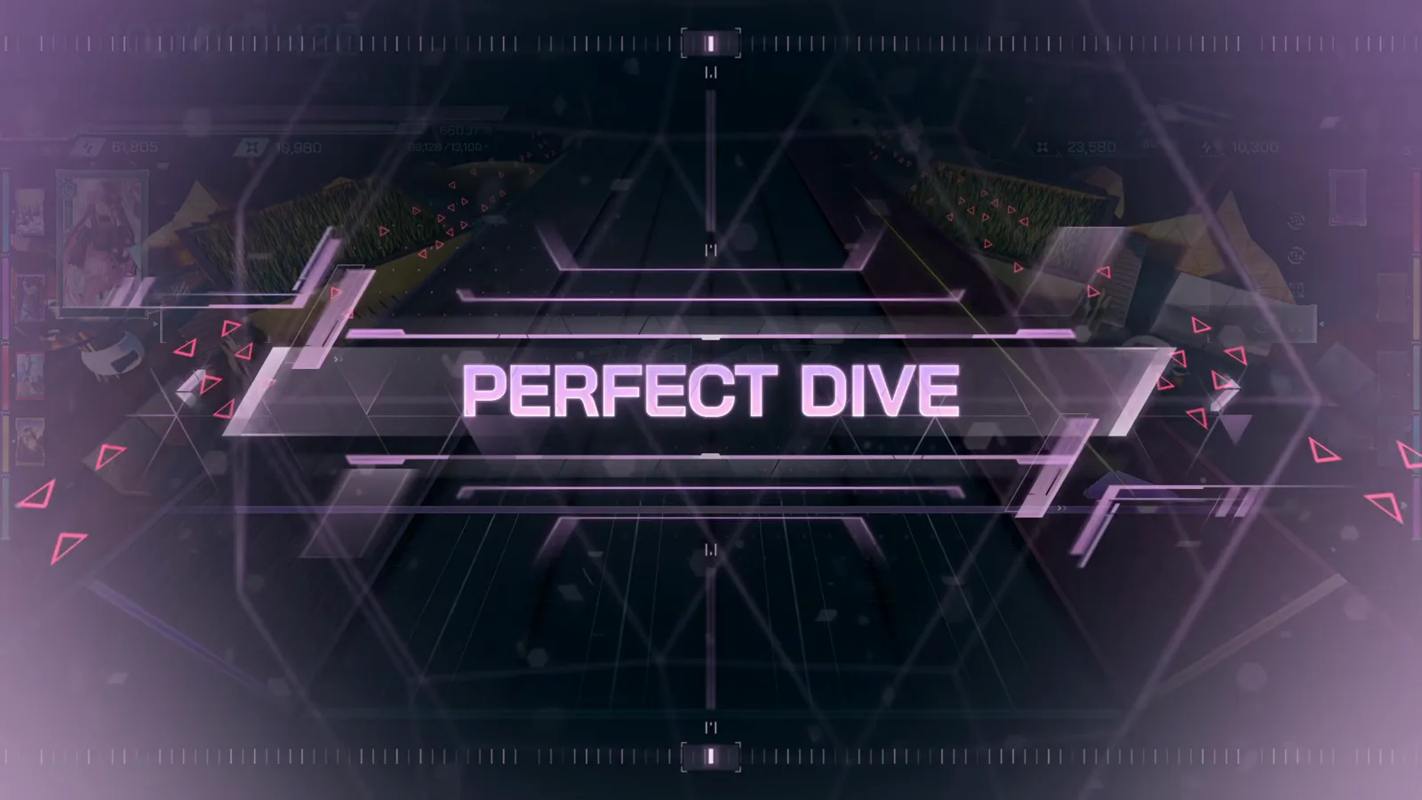 PERFECT DIVE in full-screen violet: the In Falsus banner for a papillon blanc FBD 10 run with no NEAR and no BREAK