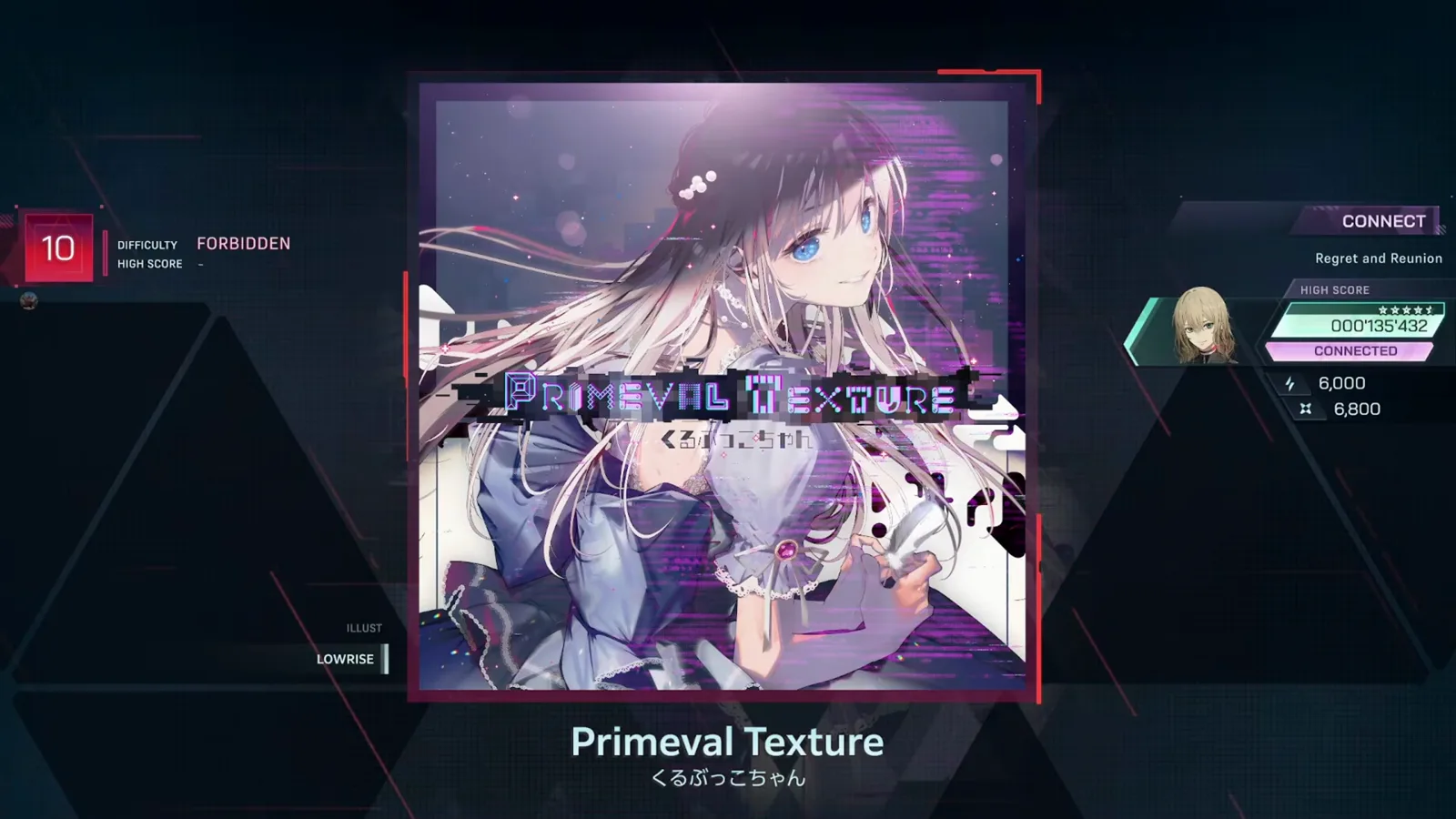 The In Falsus CONNECT deck screen shows the Primeval Texture jacket, a red FORBIDDEN 10 badge and a six-card deck The In Falsus CONNECT deck screen shows the Primeval Texture jacket, a red FORBIDDEN 10 badge and a six-card deck