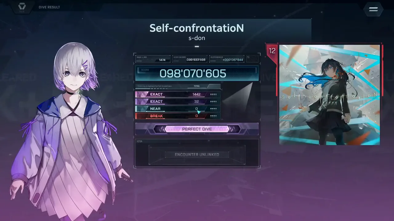 Self-confrontatioN's result card counts through 098'070'605 before settling — a mid-roll frame, not the final score