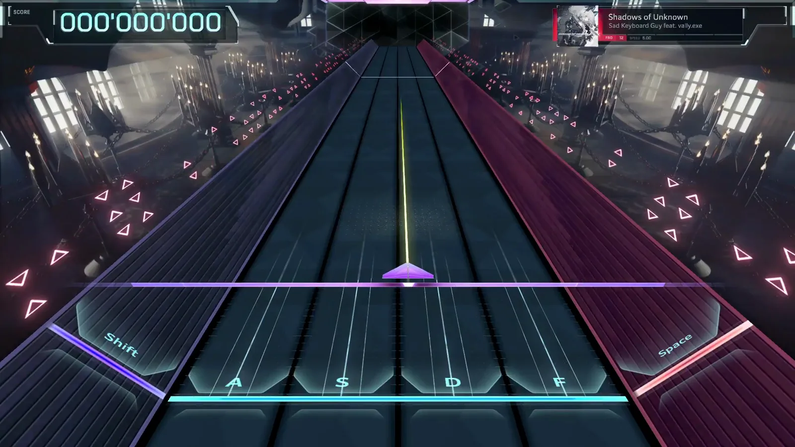 In Falsus opens the Shadows of Unknown FBD 12 dive at 000'000'000 with the HUD song card reading FBD 12 and SPEED 5.00 In Falsus opens the Shadows of Unknown FBD 12 dive at 000'000'000 with the HUD song card reading FBD 12 and SPEED 5.00