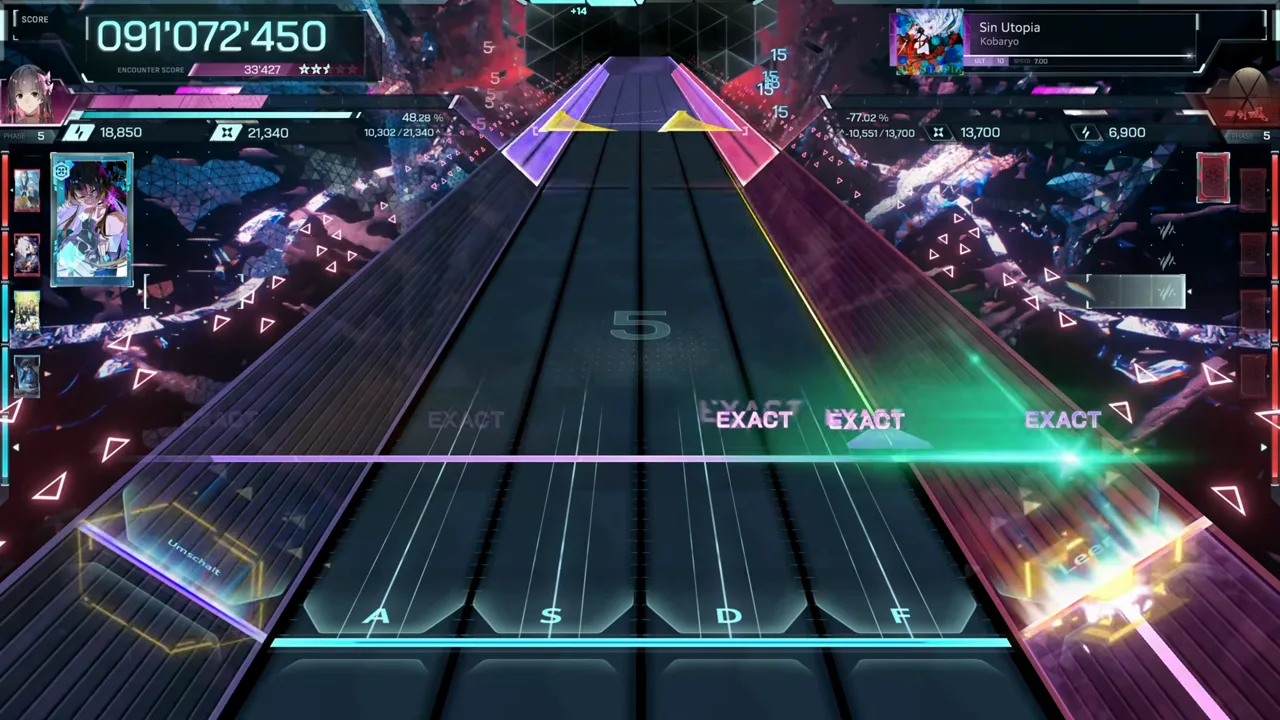 Sin Utopia ULT 10's climax fires a green burst beside EXACT calls at 091'072'450 with the In Falsus watermark at 5 Sin Utopia ULT 10's climax fires a green burst beside EXACT calls at 091'072'450 with the In Falsus watermark at 5
