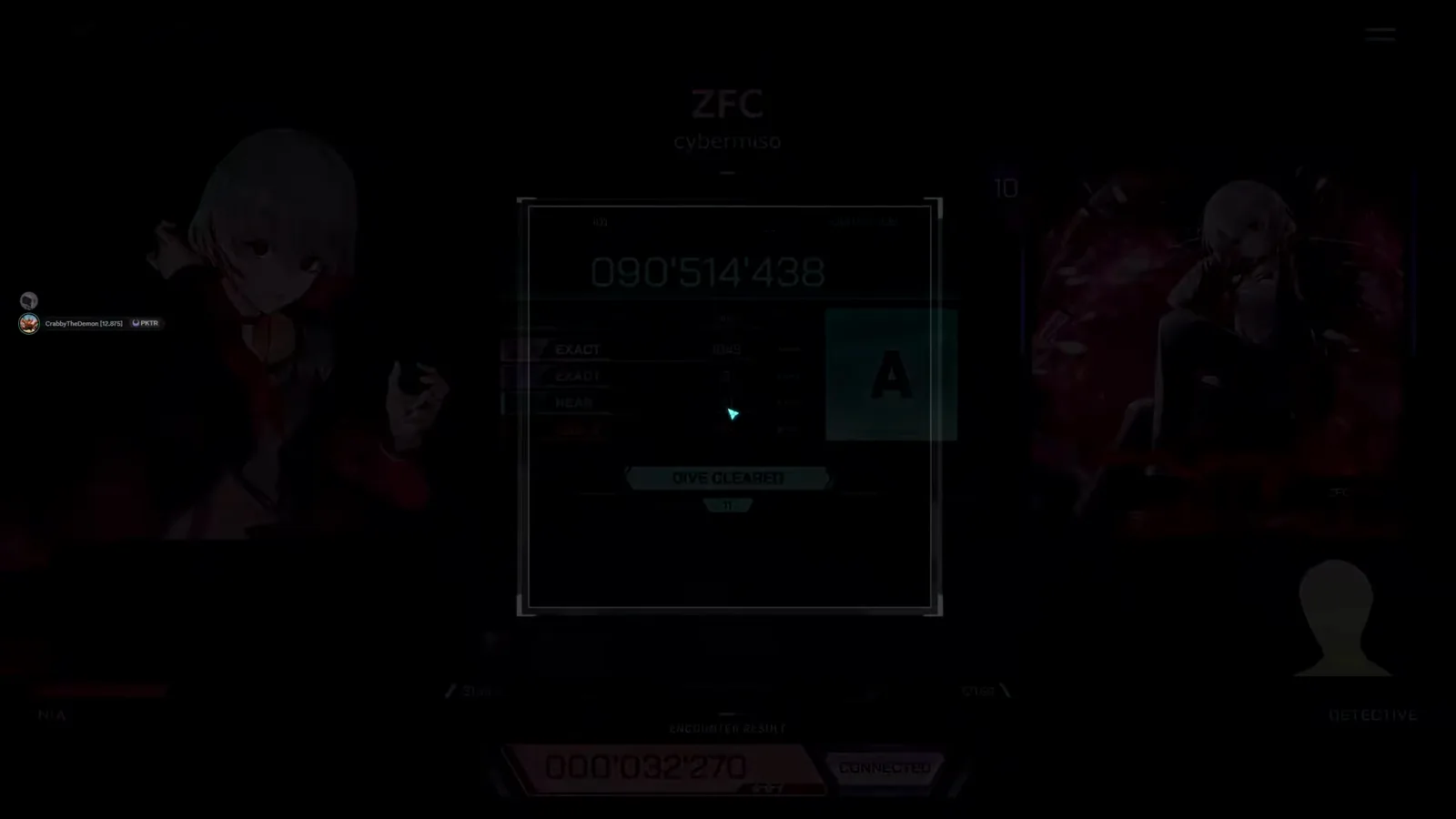 In Falsus encounter results for ZFC by Cybermiso showing a grade A clear, DIVE CLEARED and an encounter reward payout In Falsus encounter results for ZFC by Cybermiso showing a grade A clear, DIVE CLEARED and an encounter reward payout