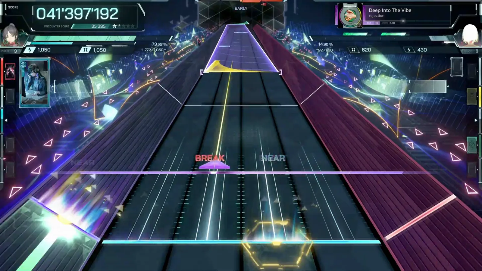 In Falsus gameplay of Deep Into The Vibe on Ultimate 10 with the encounter HUD and judgment indicators visible In Falsus gameplay of Deep Into The Vibe on Ultimate 10 with the encounter HUD and judgment indicators visible