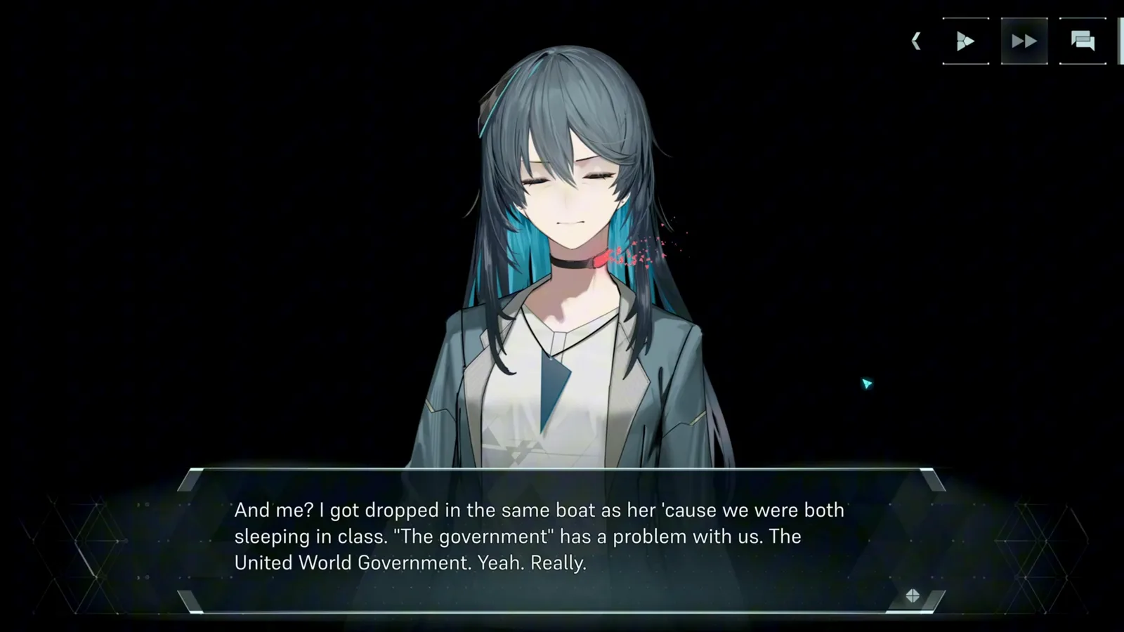 In Falsus story dialogue where the narrator names the United World Government and joins a shady U.W.G. scheme to avoid expulsion In Falsus story dialogue where the narrator names the United World Government and joins a shady U.W.G. scheme to avoid expulsion