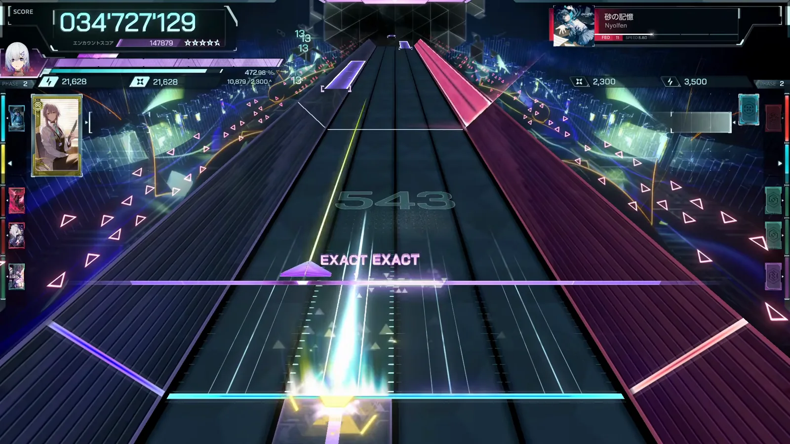 A pink laser gates the upper lanes of Suna no Kioku FBD 11 as a gold hex ring holds the low left at 034'727'129 A pink laser gates the upper lanes of Suna no Kioku FBD 11 as a gold hex ring holds the low left at 034'727'129