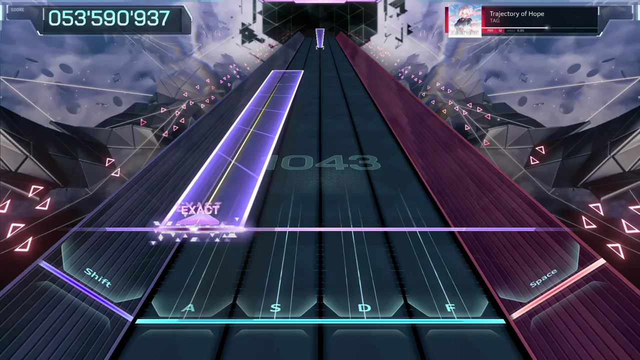 The In Falsus counter passes 1043 at 053'590'937 in Trajectory of Hope FBD 12, a purple hold on the left edge The In Falsus counter passes 1043 at 053'590'937 in Trajectory of Hope FBD 12, a purple hold on the left edge
