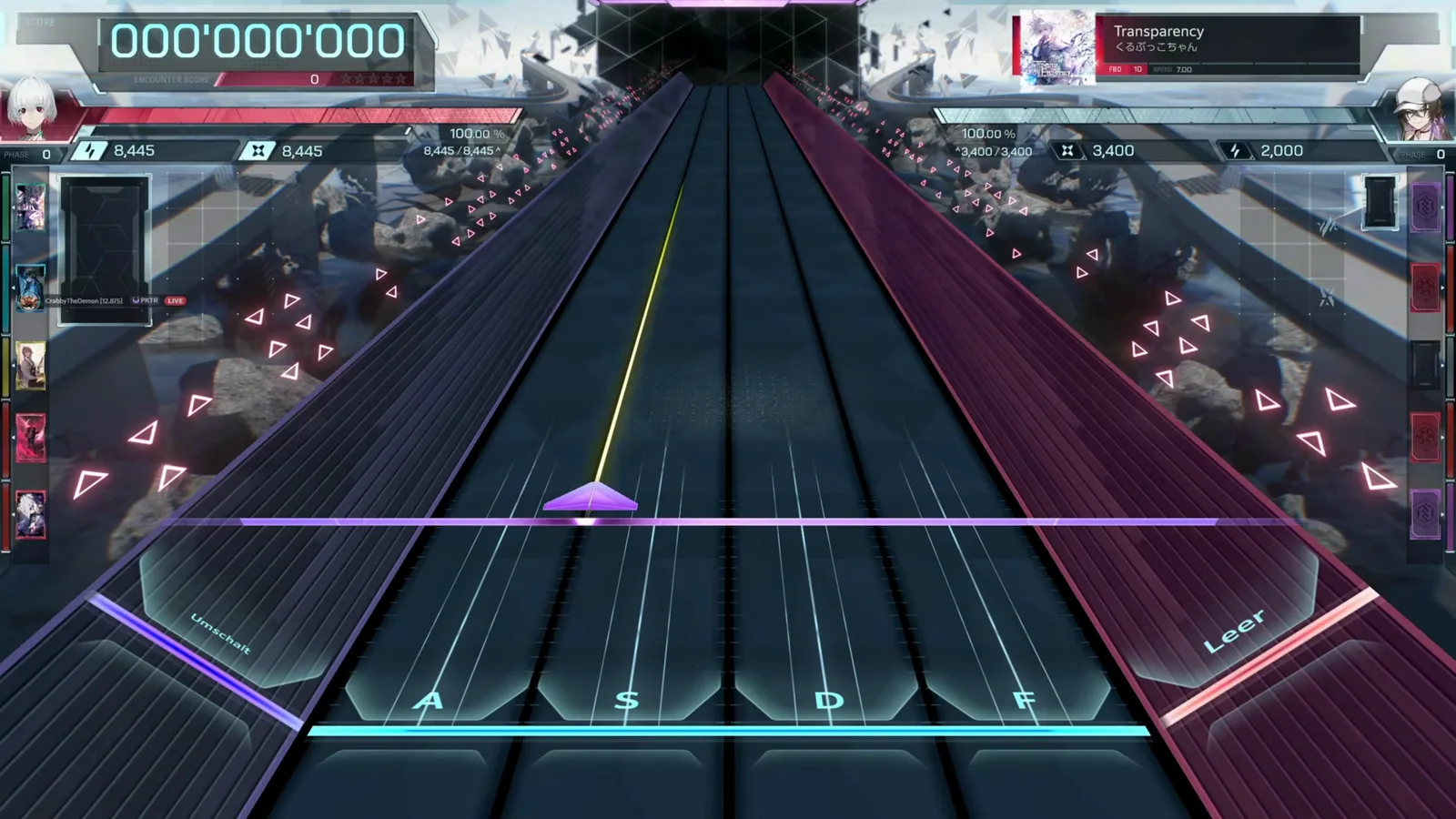 Phase 0 of Transparency FBD 10 in In Falsus at score 000 000 000 with the FBD 10 SPEED 7.00 banner top right