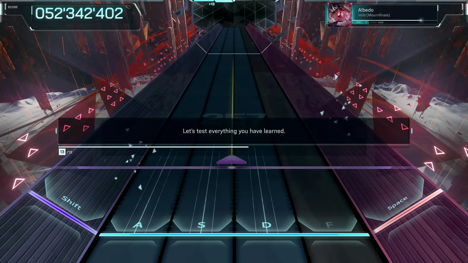 Final In Falsus tutorial prompt asking players to test everything they have learned before the real song begins Final In Falsus tutorial prompt asking players to test everything they have learned before the real song begins