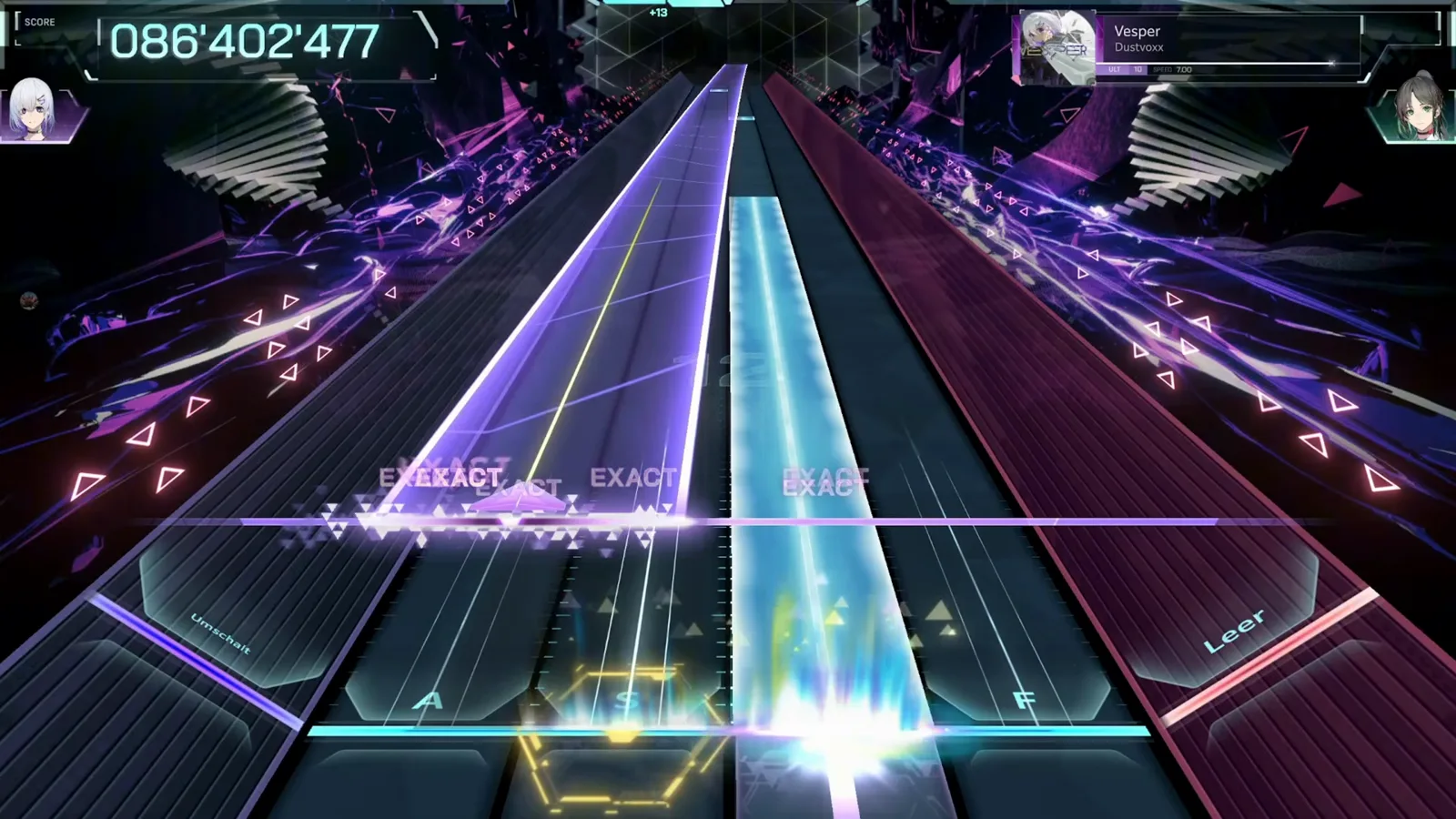 A narrow F-lane slab lands EXACT at chain 45 in the late chart of Vesper ULT 10 in In Falsus, score 091 957 603