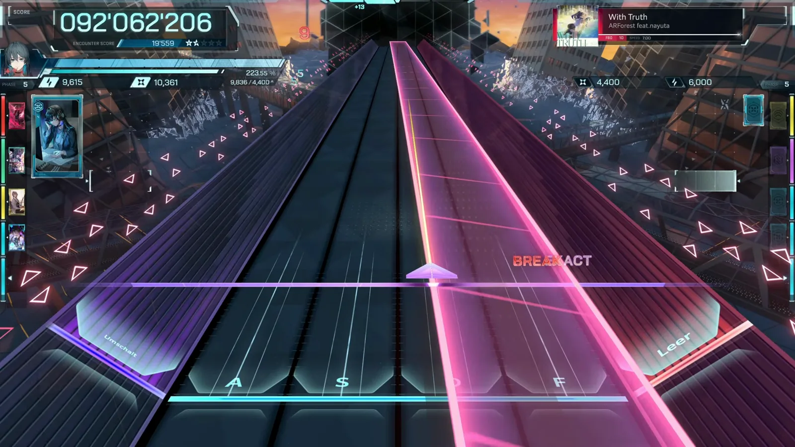 Wide magenta beam sweeps the right lanes in phase 5 of With Truth FBD 10 in In Falsus at 092'062'206 Wide magenta beam sweeps the right lanes in phase 5 of With Truth FBD 10 in In Falsus at 092'062'206