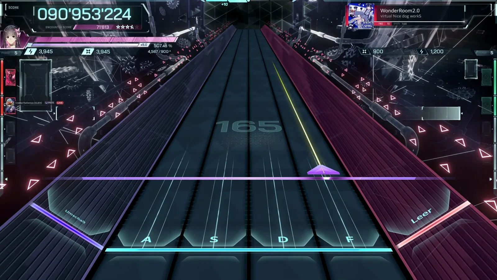 Final HUD readout of WonderRoom2.0 FBD 10 in In Falsus: score 090 953 224 and the encounter meter parked on four stars Final HUD readout of WonderRoom2.0 FBD 10 in In Falsus: score 090 953 224 and the encounter meter parked on four stars