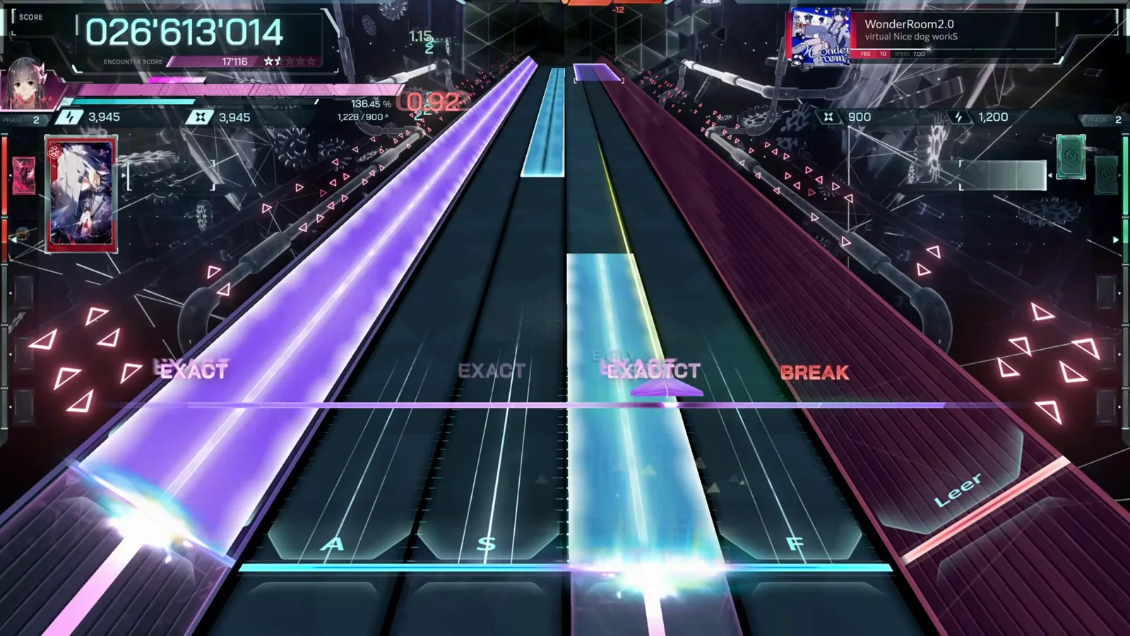 Three EXACT labels ride a violet beam at 026 613 014 in In Falsus WonderRoom2.0 FBD 10, one BREAK waiting on the right Three EXACT labels ride a violet beam at 026 613 014 in In Falsus WonderRoom2.0 FBD 10, one BREAK waiting on the right