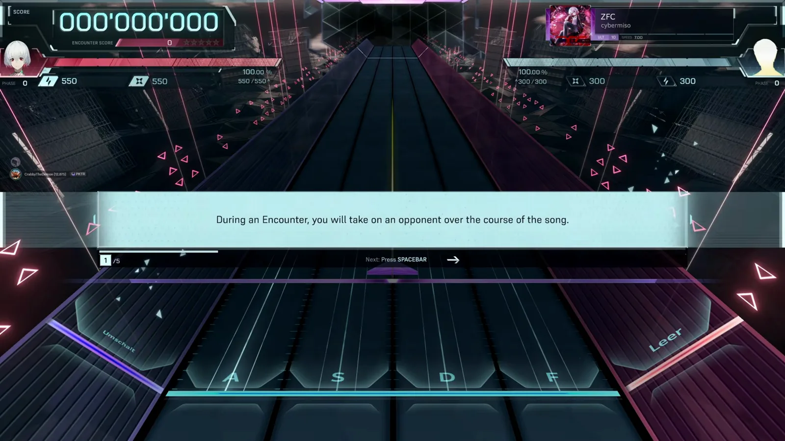 An in-game tip over the ZFC ULT 10 field explains that an encounter takes on an opponent over the course of the song